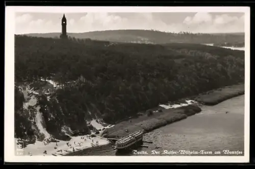 AK Berlin, Kaiser-Wilhelm-Turm am Wannsee, Dampferanleger