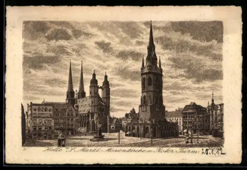 AK Halle /Saale, Markt, Marienkirche, Roter Turm