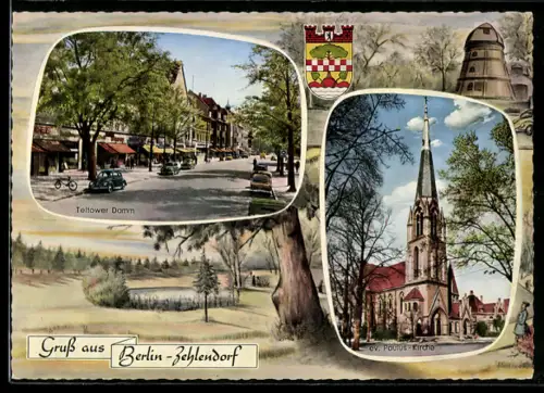AK Berlin-Zehlendorf, Teltower Damm, ev. Paulus-Kirche