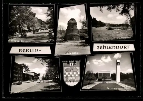AK Berlin-Zehlendorf, Teltower Damm, Alte Mühle, Fischtalgrund, Ev. Kirche