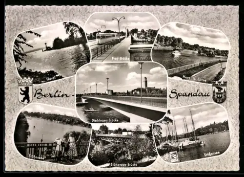 AK Berlin-Spandau, Havel, Frey-Brücke, Stössensee, Dischinger Brücke