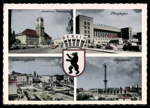 AK Berlin-Schöneberg, Rathaus Schöneberg, Flughafen, Wittenbergplatz, Funkturm