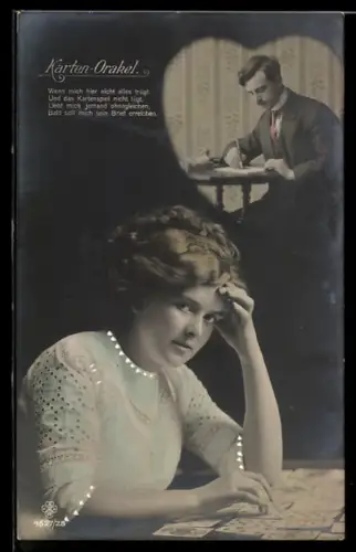 AK Junge Frau befragt das Karten-Orakel, Hellseherin