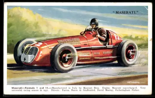 Künstler-AK Maserati-Rennwagen während eines Autorennens