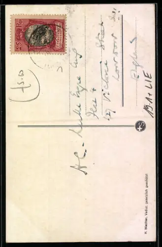 AK Liechtenstein, Münz-Geld, Briefmarken und Volkshymne