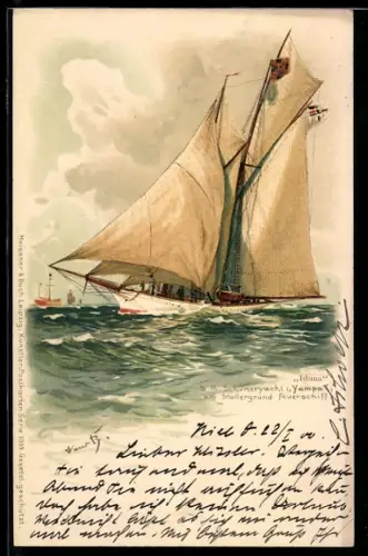 Künstler-AK Hans Bohrdt: S.M. Schoneryacht Yampa am Stollergrund Feuerschiff