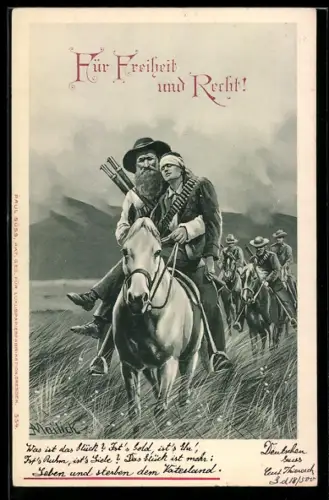 Künstler-AK Alfred Mailick: Bure transportiert verwundeten Kameraden Für Freiheit und Recht!