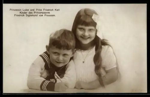 AK Kinder des Prinzen Friedrich Sigismund von Preussen, Prinzessin Luise und Prinz Friedrich Karl beim Schreiben