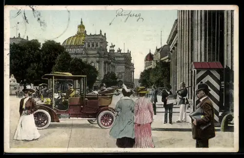 AK Berlin, Berliner und Wachposten vor dem Brandenburger Tor