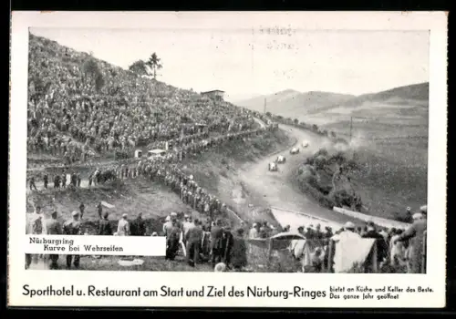 AK Nürburgring, Kurve bei Wehrseifen mit fahrenden Autos