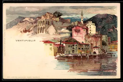 Künstler-AK Manuel Wielandt: Ventimiglia, Blick auf den pittoresken Ort