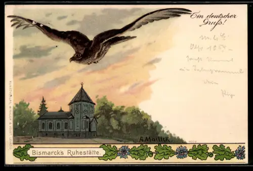 Künstler-AK Alfred Mailick: Adler überfliegt Bismarcks Ruhestätte
