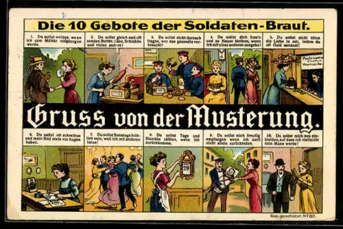 AK Gruss von der Musterung, Die 10 Gebote der Soldatenbraut, Darstellungen der Verhaltensregeln