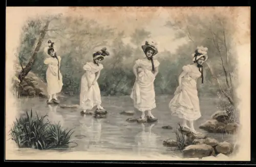 AK Hübsche Damen am Fluss