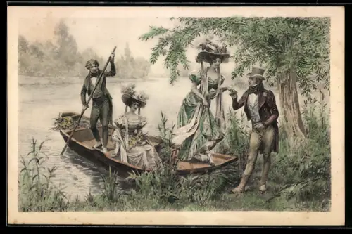 Künstler-AK M. Munk Nr. 152: Herr hilft Dame aus einem Boot