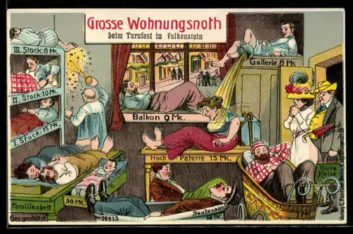 Künstler-AK Leipzig, grosse Wohnungsnoth beim Deutschen Turnfest