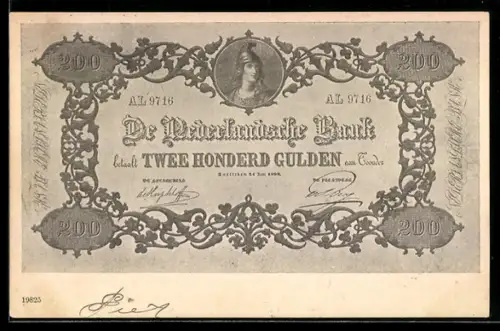 Künstler-AK Niederlande, De Nederlandsche Bank betaalt Twee Honderd Gulden