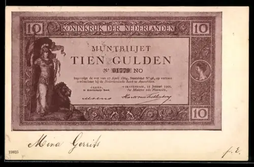 AK Zehn niederländische Gulden-Schein, Tien Gulden