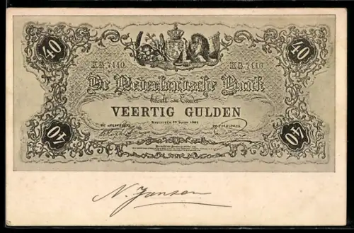 AK Niederländischer Geldschein im Wert von 40 Gulden