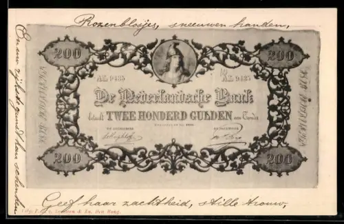 AK De Nederlandsche Bank betaalt Honderd Gulden..., Geldschein, Ornamente