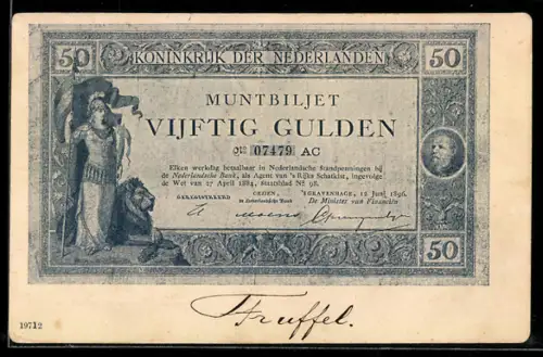 AK Koninkrijk der Nederlanden, Muntbiljet Viftig Gulden, 50 Gulden Geldschein