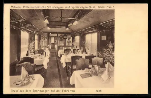 AK Eisenbahn, Inneres eines Speisewagens
