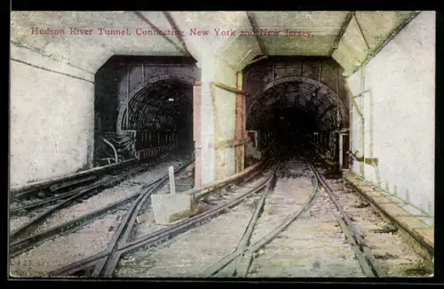 AK New York, Hudson River Tunnel connecting the town and New Jersey, Eisenbahntunnel