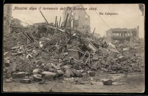 AK Messina, dopo il terremoto del 28. dicembre 1908, Via Calapesce, Erdbebenschäden