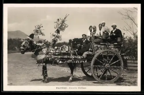 AK Palermo, Carretto Siciliano, italienische Kutsche reich geschmückt