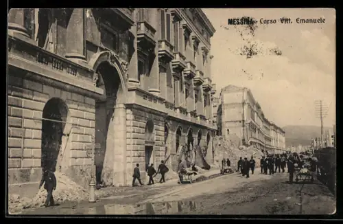 AK Messina, Corso Vitt. Emanuele, nach dem Erdbeben