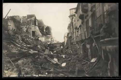 AK Messina, Via Gardines, Porta Messina, Erdbeben