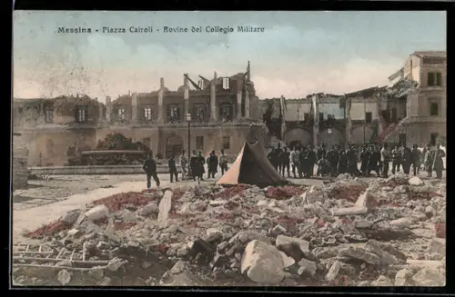 AK Messina, Piazza Cairoli, Rovine del Collegio Militare, Erdbeben