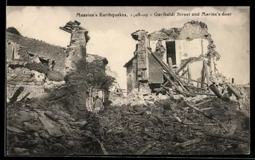 AK Messina, Earthquakes 1908-1909, Graibaldi Street and Marine`s door, Erdbeben