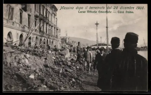 AK Messina, Casa Paino am Corso Vitt. Emanule nach dem Erdbeben 1908