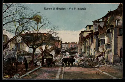 AK Messina, Le Rovine, Via S. Liberale, Erdbeben