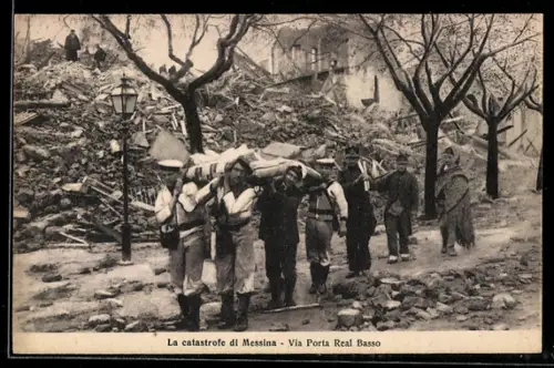 AK La catastrofe di Messina, Via Porta Real Basso, Erdbeben