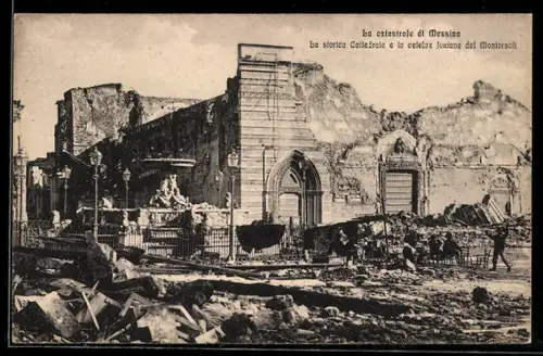 AK Messina, La storica Cattedrale e la celebre fontana del Montorsoli, Kathedrale nach dem Erdbeben