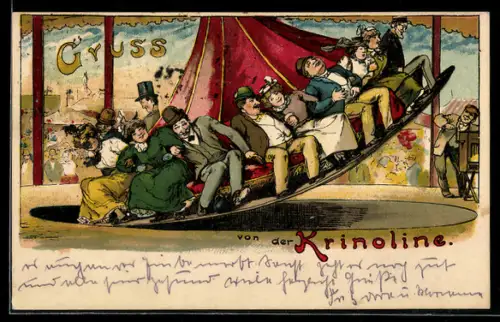 Künstler-Lithographie Bruno Bürger & Ottillie Nr. 1255: Krinoline, Volksfest, Leierkastenmann