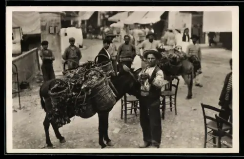 AK Obsthändler, Motiv mit Packesel