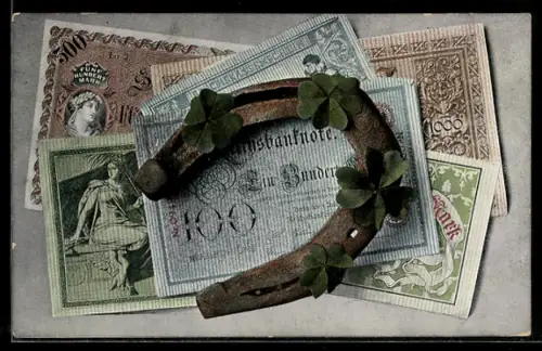 AK Hufeisen auf Geldscheinen, Glückwunsch zum Namenstag