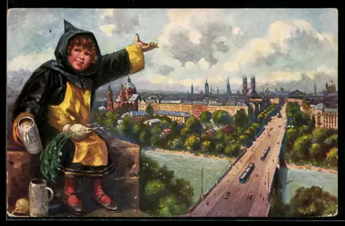 Künstler-AK Münchner Kindl preist seine Heimatstadt München