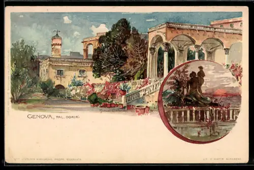 Künstler-AK Manuel Wielandt: Genova, Palazzo Doria, Terrasse bei Sonnenuntergang