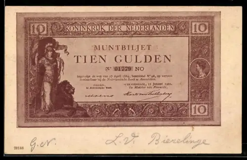 AK Niederlande, Geldschein über zehn Gulden