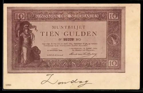 AK Koninkrijk der Nederlanden, Tien gulden, 10 Gulden Geldschein