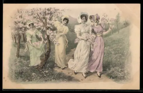 Künstler-AK M. Munk Nr. 257: schöne junge Frauen bei einem Spaziergang
