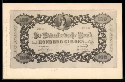 AK Holländischer Geldschein 100 Gulden
