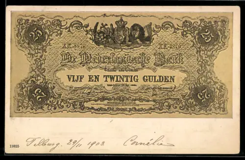AK Niederlande, Geldschein über zwanzig Gulden