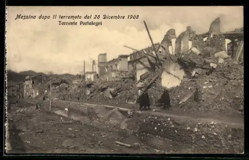 AK Messina dopo il terremoto del 28 Dicembre 1908, Torrente Partalegni, Erdbeben