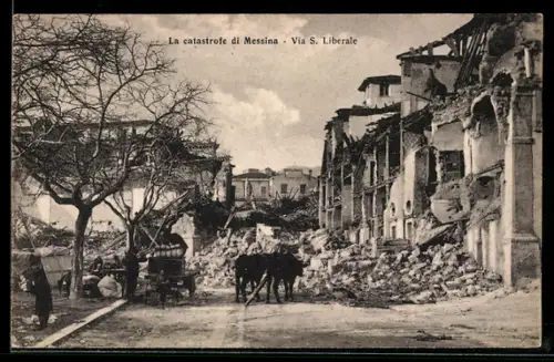 AK Messina, La catastrofe, Via S. Liberale, Erdbeben