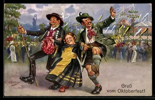 Künstler-AK F.Schlemo: Münchner Oktoberfest, Festwiese, Münchner Kindl